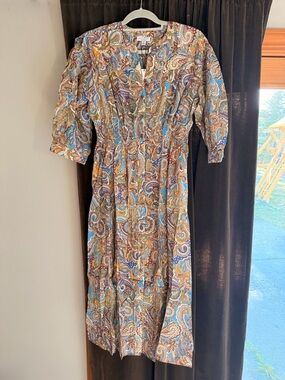 Current Air Paisley Midi Dress in Blue, Brown and Cream